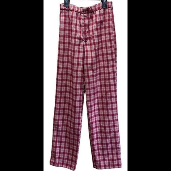 Brandy Melville Pants - Brandy Melville Plaid Pants MEASURED Burgundy 25 x 29.5"